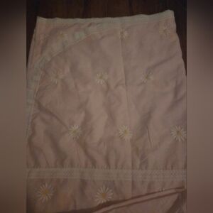 Vintage John Matouk Pink Daisy Flat Sheet Rounded Top Edges Lace